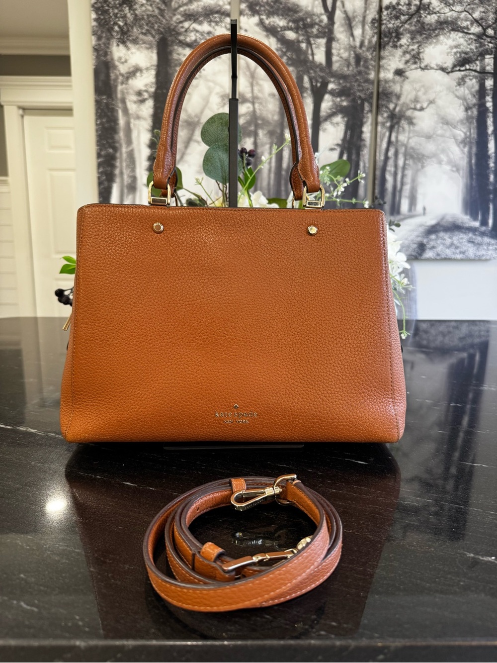 Kate Spade Leila Medium Triple Compartment Satchel Brown Pebbled Leather